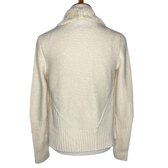 Knox Rose Vegan Suede Sherpa Open Cardigan Cream Sweater Small Boho Cowgirl - Picture 12 of 16